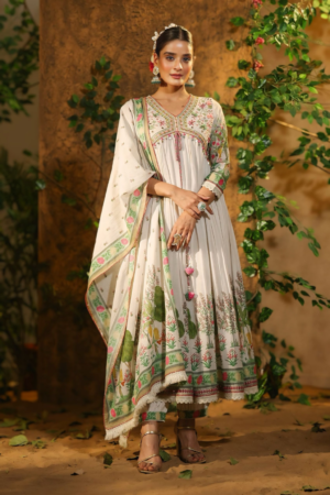 Womens Traditional Nyra Cut Kurti with Pant Round Neck Rayon Embroidered