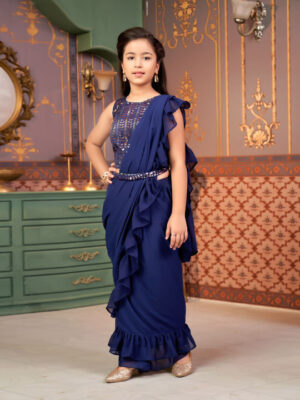 Saree Girl's Ruffle Saree with Embroidered Blouse