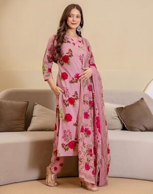 Cotton Floral Printed Straight Kurta