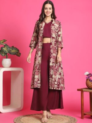 Crop Top & Trousers With Printed Jacket Co-Ords