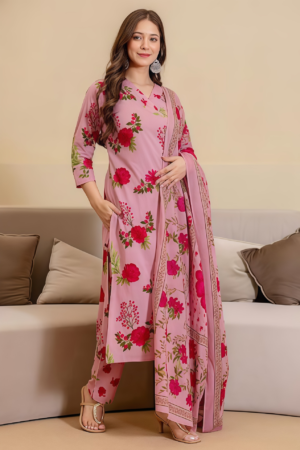Cotton Floral Printed Straight Kurta