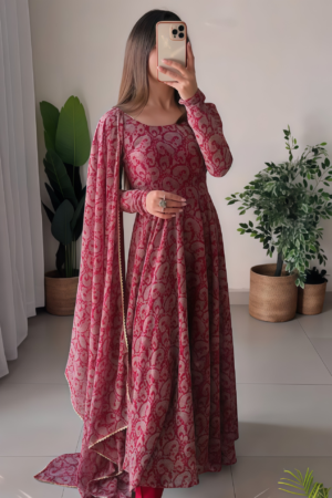 BEAUTIFUL PAISLEY ANARKALI PRINT GOWN WITH DUPATTA