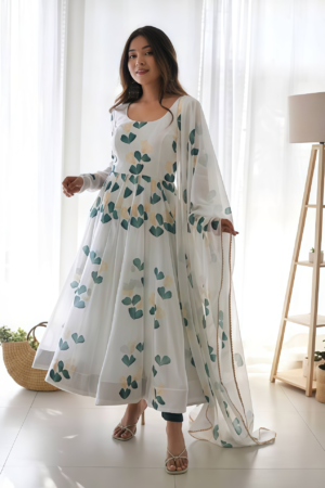 FLORAL PRINT ANARKALI GOWN SET WITH DUPATTA
