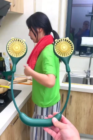 Dual fan neck fan offering cool