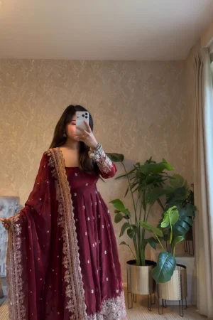 women maroon ethnic anarkali dress