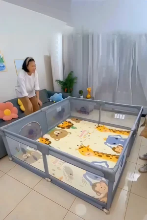 Baby Safety Playpen with Mesh Walls – Foldable Baby Play Yard for Indoor Kids Play Area